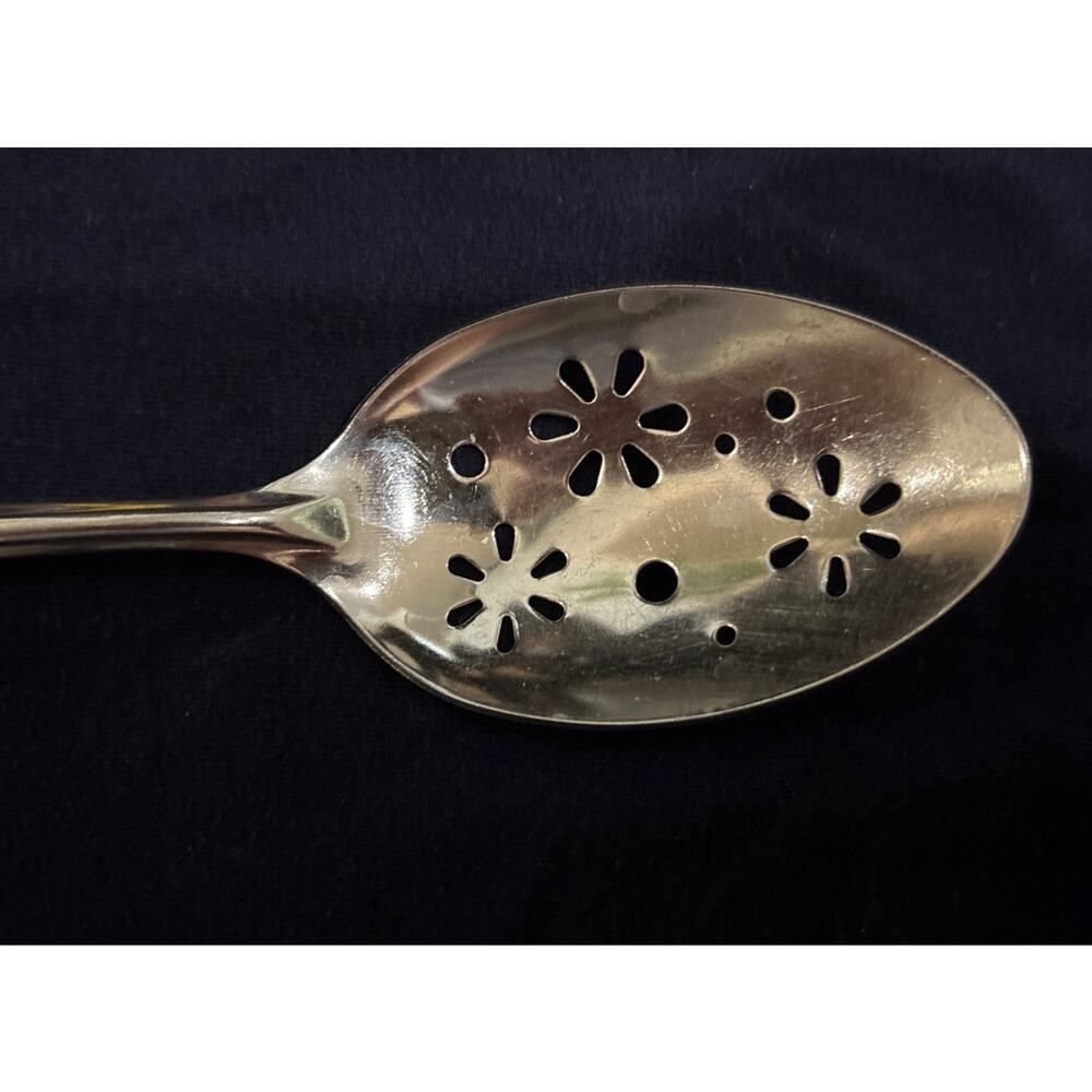 Vintage EKCO Stainless USA Slotted Serving Spoon; Daisies